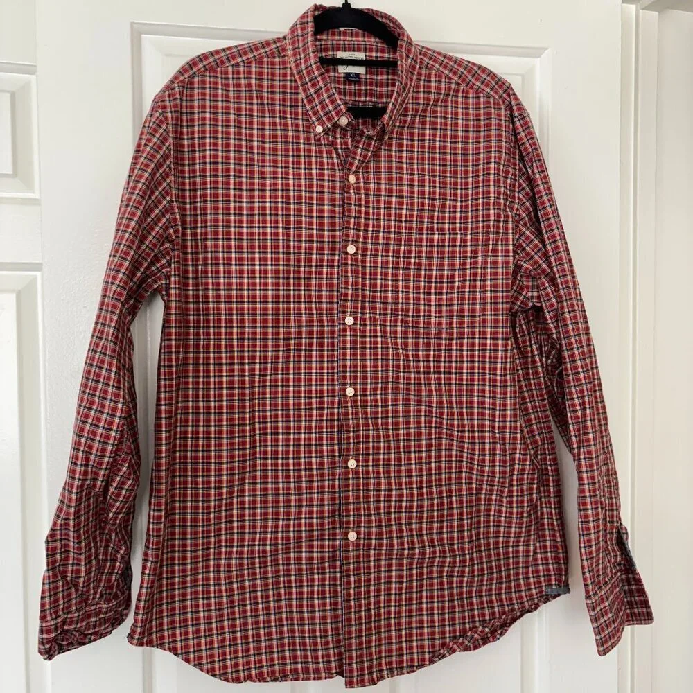 J.Crew Classic Fit Red Plaid Button Down Shirt - Size XL - 100% Cotton